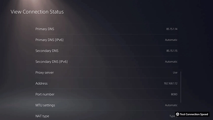 تنظیمات PS5 قسمت View Connection Status